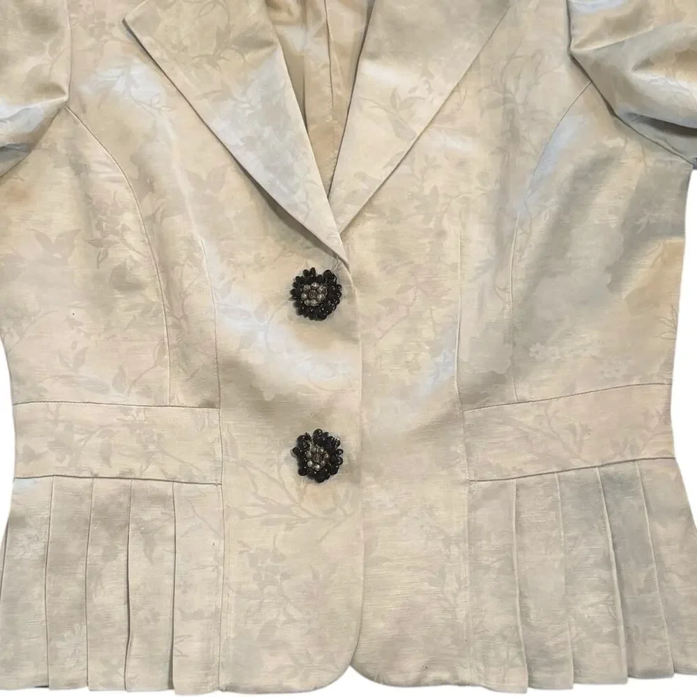 Kay Unger Linen Blend Snap Closure Jacquard Peplum Size 8 Jacket